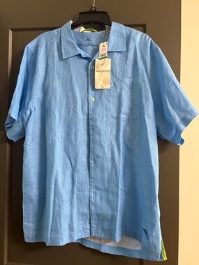 Tommy Bahama Light Blue Short Sleeve Linen Camp Shirt
